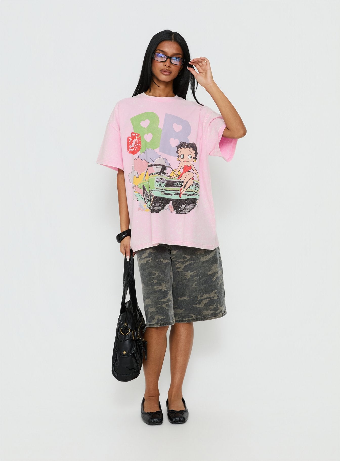 Betty Boop Speedracer Oversized Graphic Tee Washed Pink - Image 2