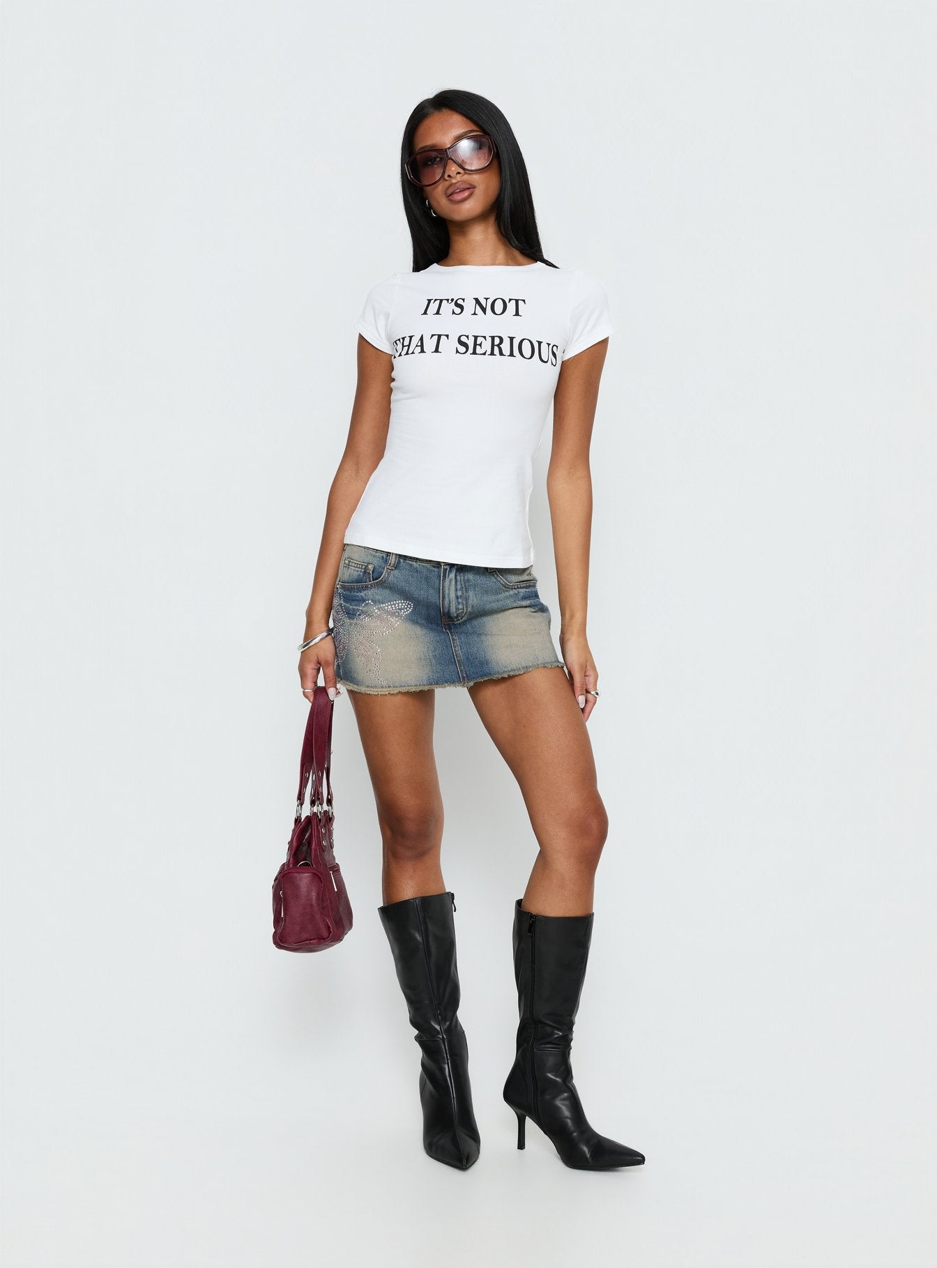 It's Not That Serious Graphic Baby Tee White / Black - Image 3