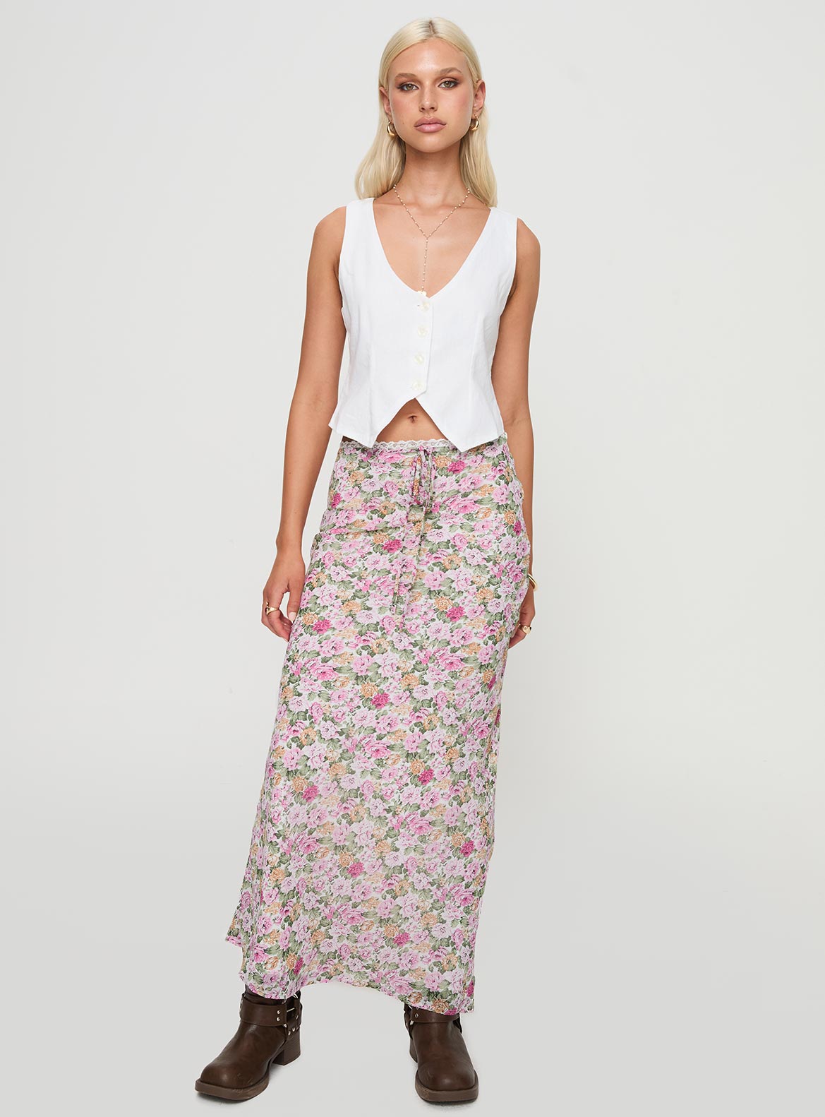 Emily Maxi Skirt Pink Floral - Image 2