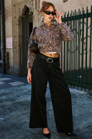 Naylor Mid Rise Wide Leg Jeans Washed Black Denim