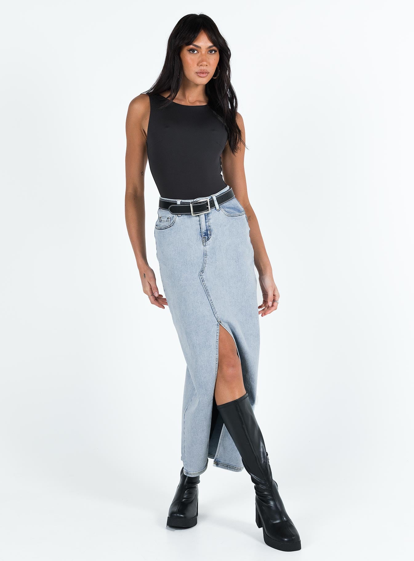 Batkins Maxi Skirt Light Wash Denim - Image 2