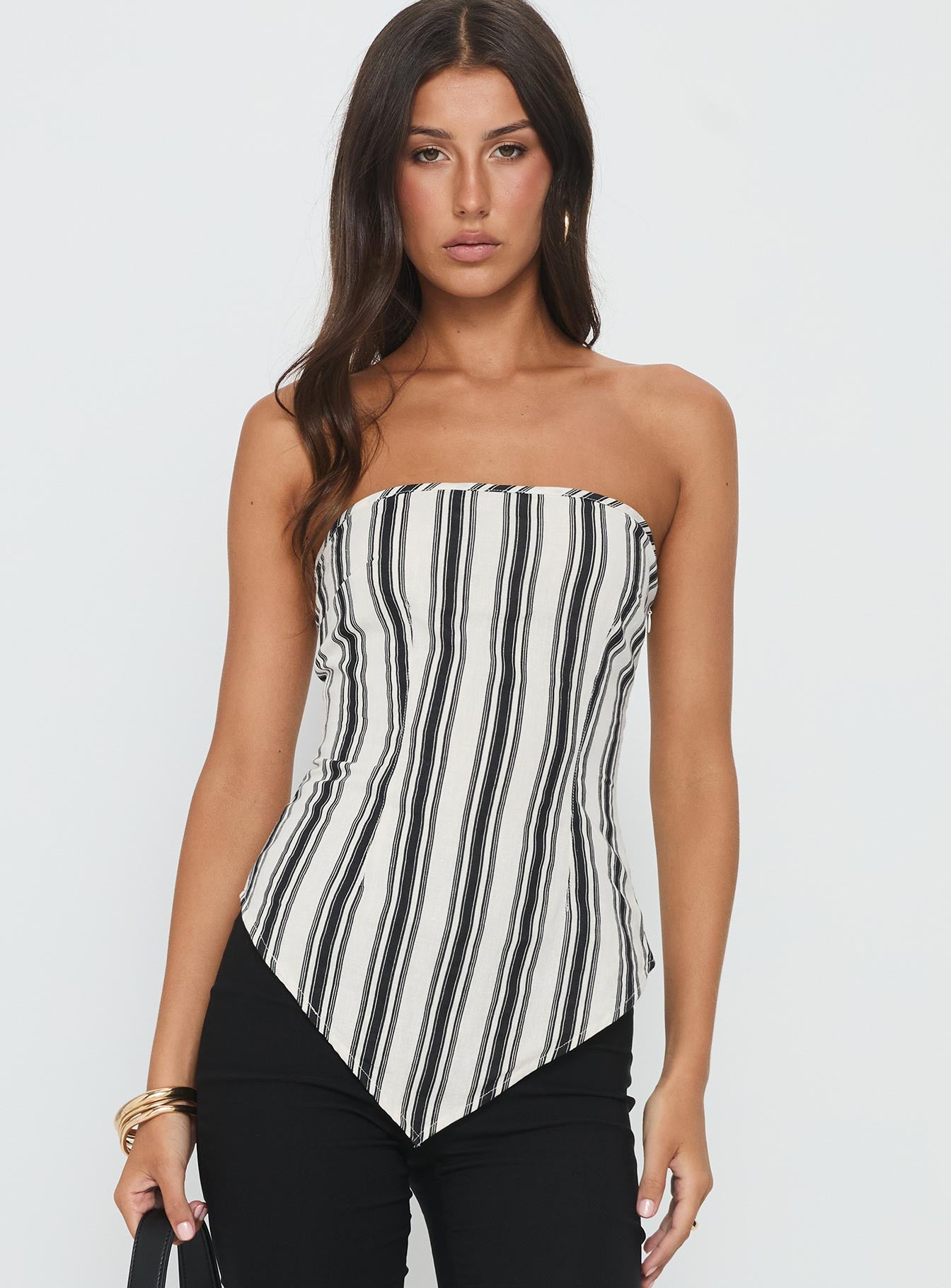 Palo Alto Strapless Scarf Top Black / White Stripe - Image 2