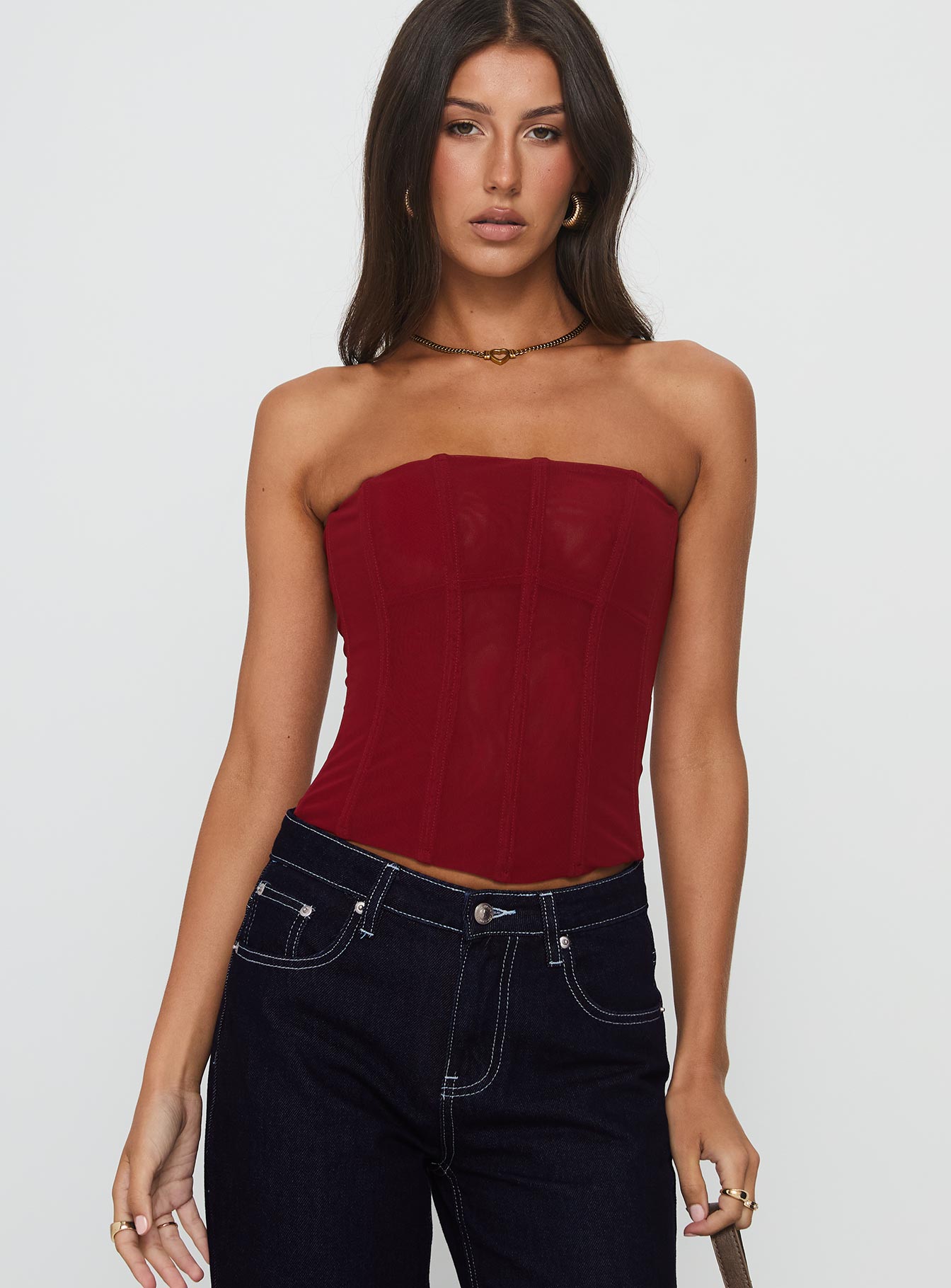 Oscuro Longline Mesh Corset Top Berry - Image 2