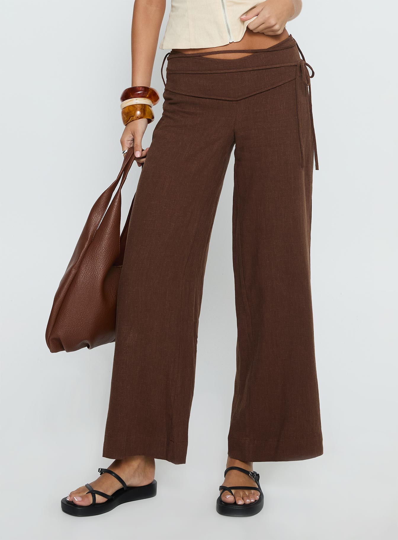 Silver Moon Linen Blend Tie Pants Brown Petite - Image 2
