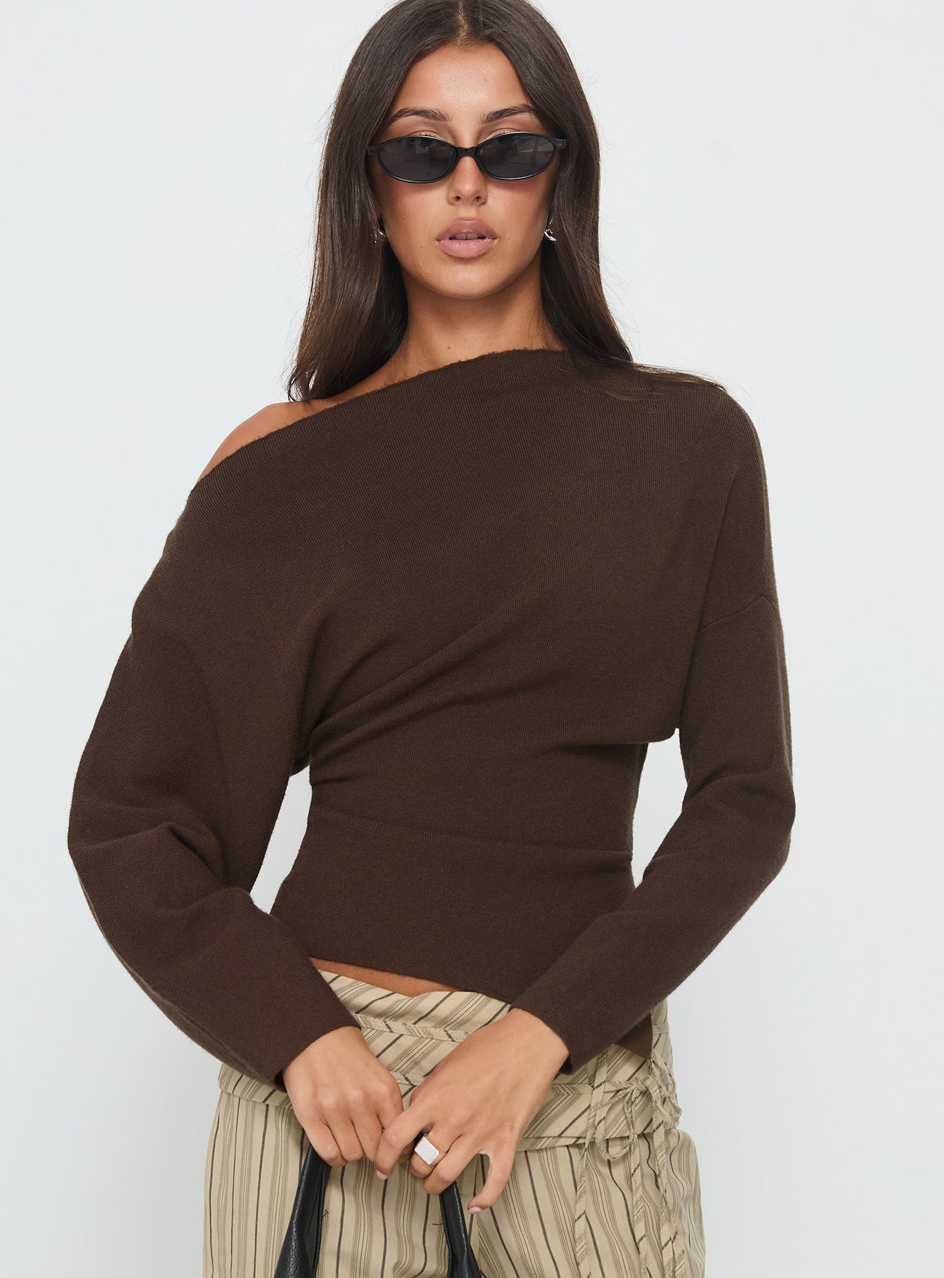 Kaelith Off Shoulder Knit Sweater Brown - Image 2