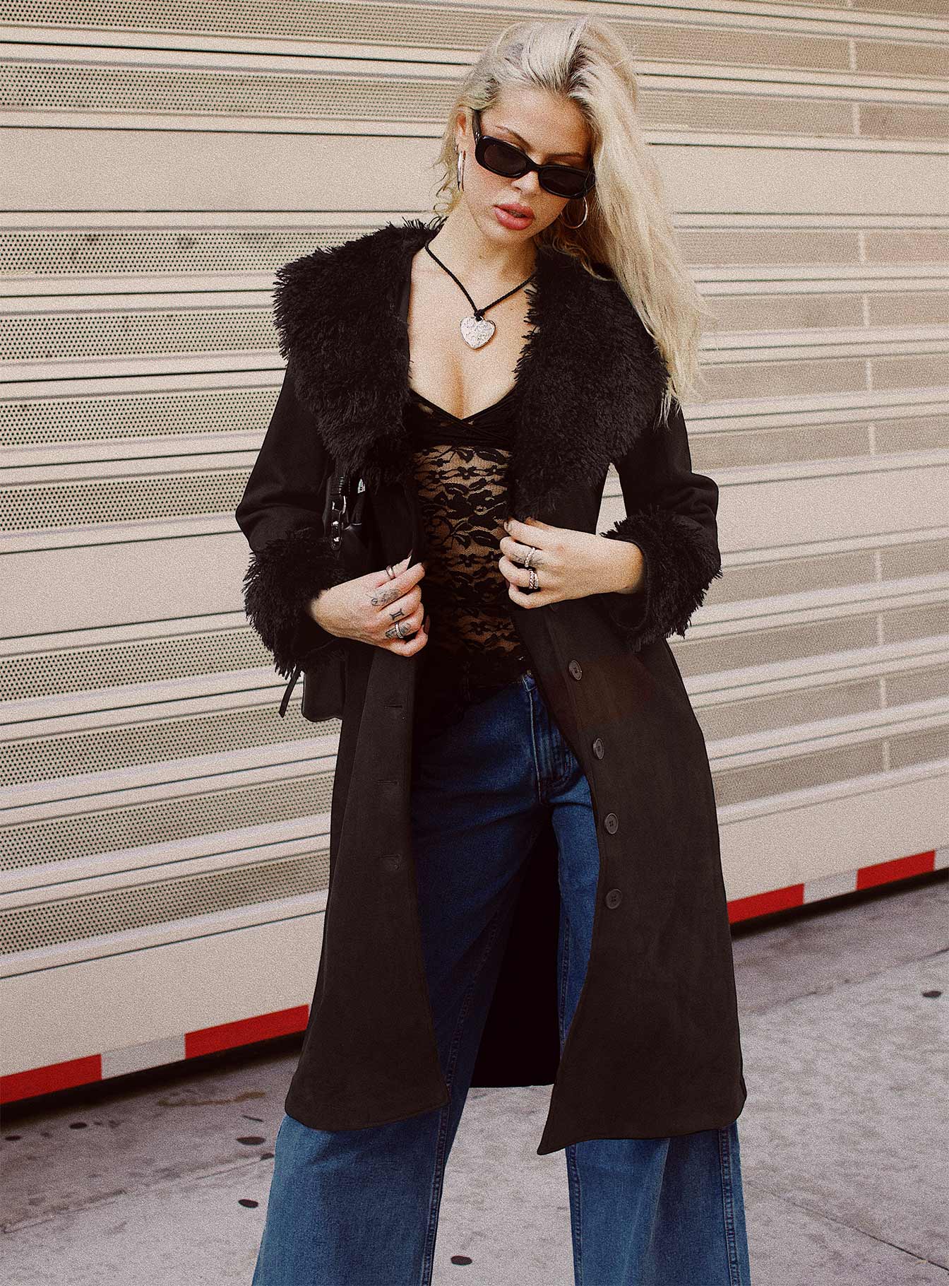 After Party Shearling Jacket Black - Image 12