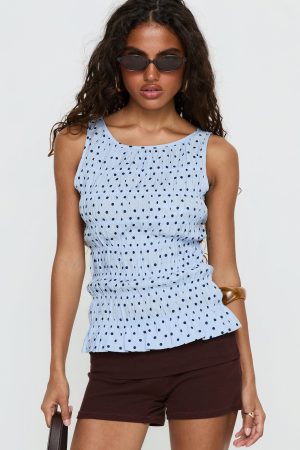 Marleene Shirred Top Blue Polka