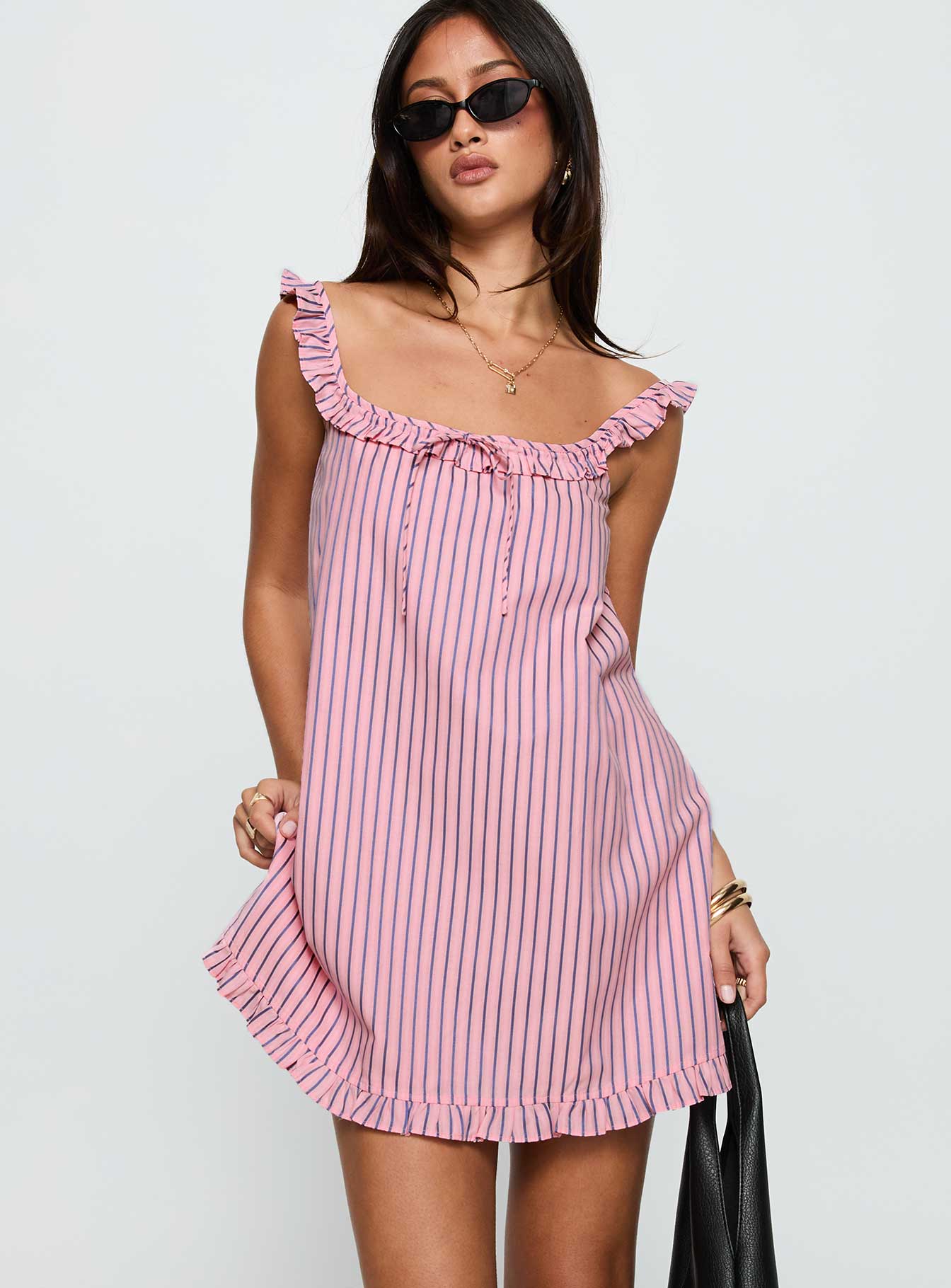 Zalina Babydoll Mini Dress Pink Stripe - Image 2