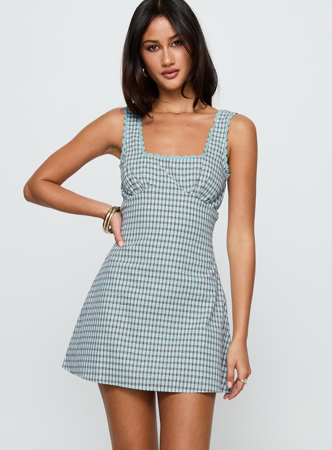 Dasha Mini Dress Blue / Brown Check - Image 2