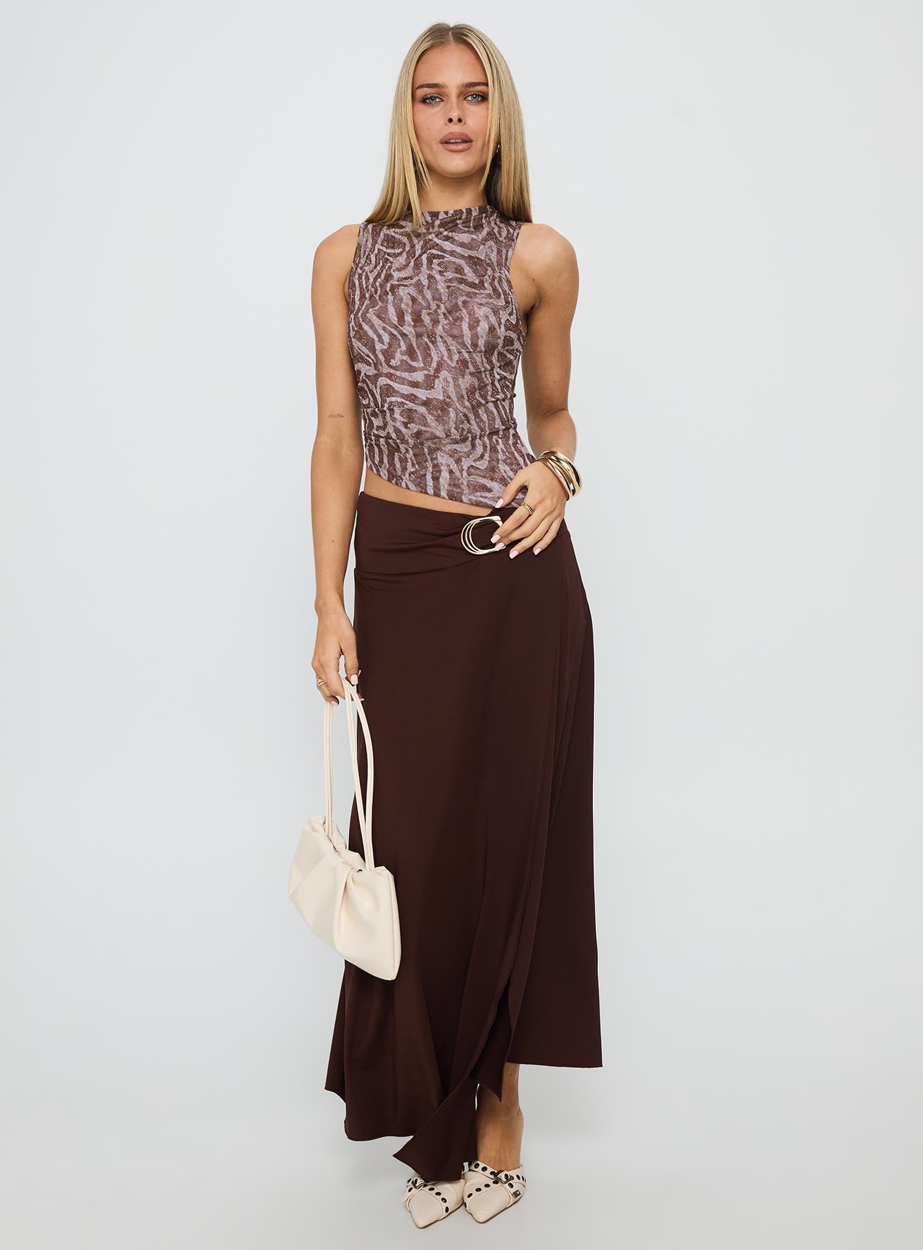 Nola Hardware Slit Maxi Skirt Brown - Image 2