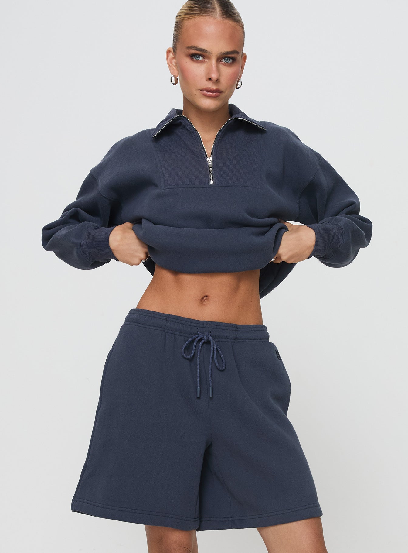Dream Fleece Longline Shorts Navy - Image 2