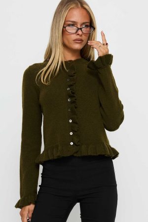 Inclination Frill Cardigan Moss