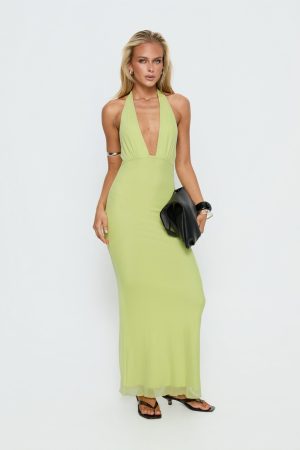 Astrazia Halter Maxi Dress Green