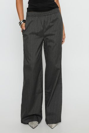 Jaysa Baggy Wide Leg Pant Grey Pinstripe