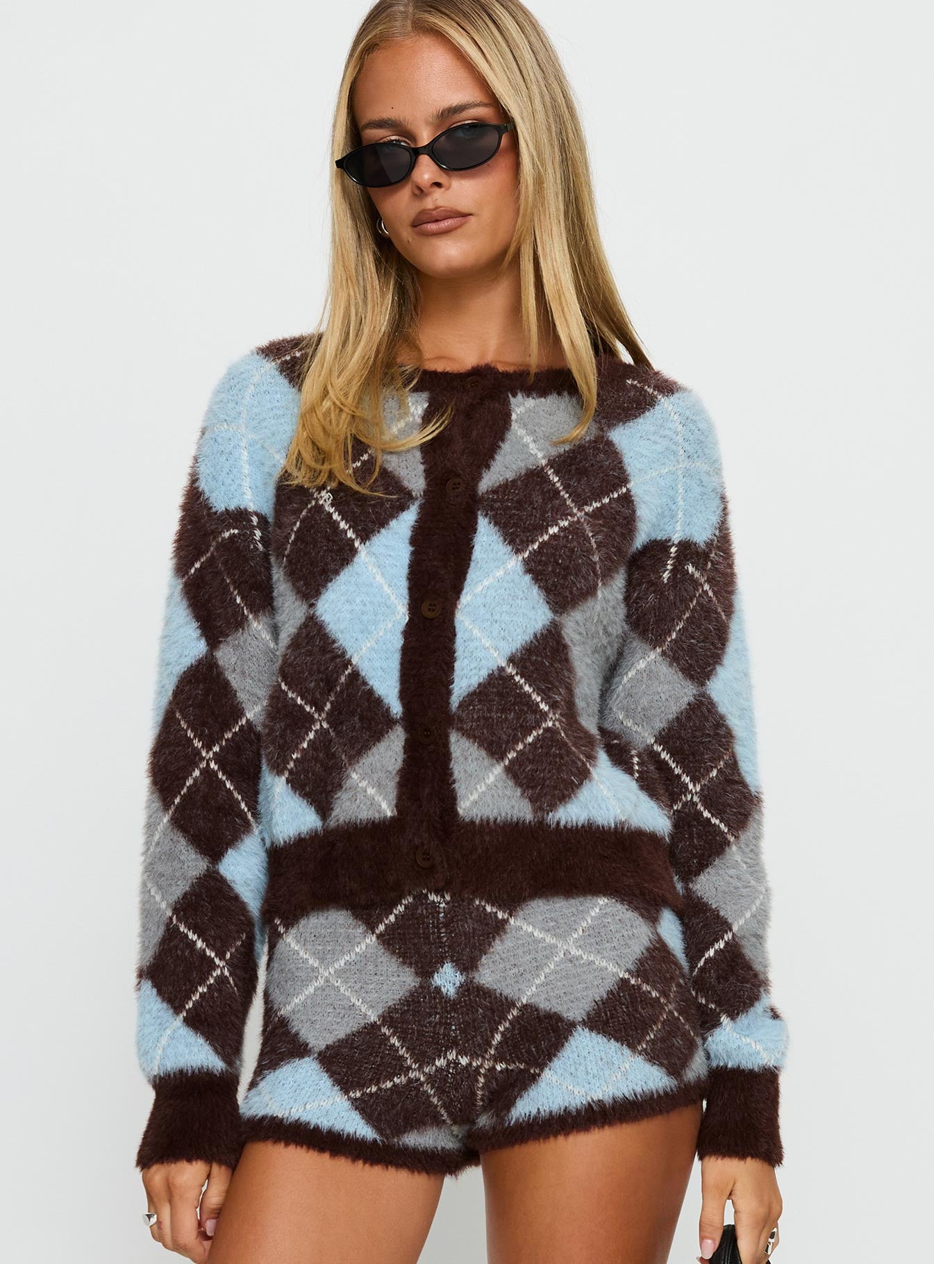 Kenlea Button Up Cardigan Blue Argyle - Image 2