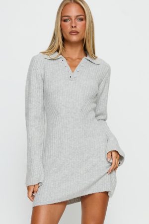Naloma Knit Long Sleeve Mini Dress Grey Marle