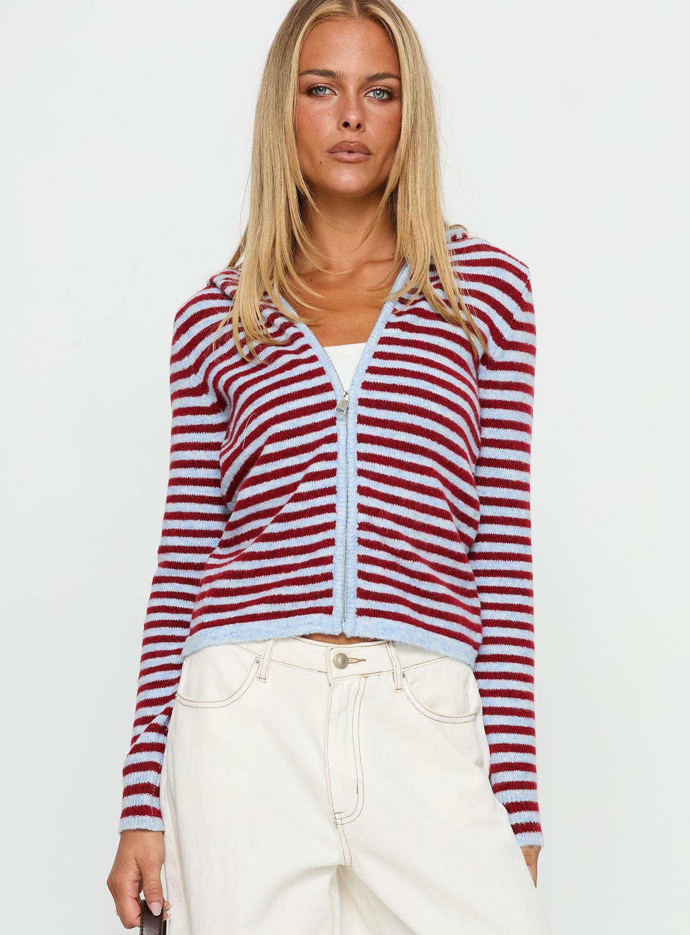 Superstars Zip Through Hoodie Blue / Red Stripe - Image 2