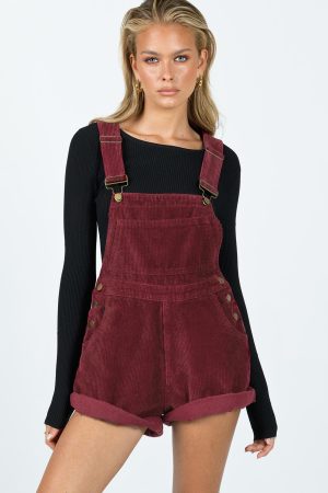 Kacey Short Overalls Burgundy