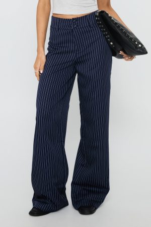 Lorenne Mid Rise Pant Navy Pinstripe