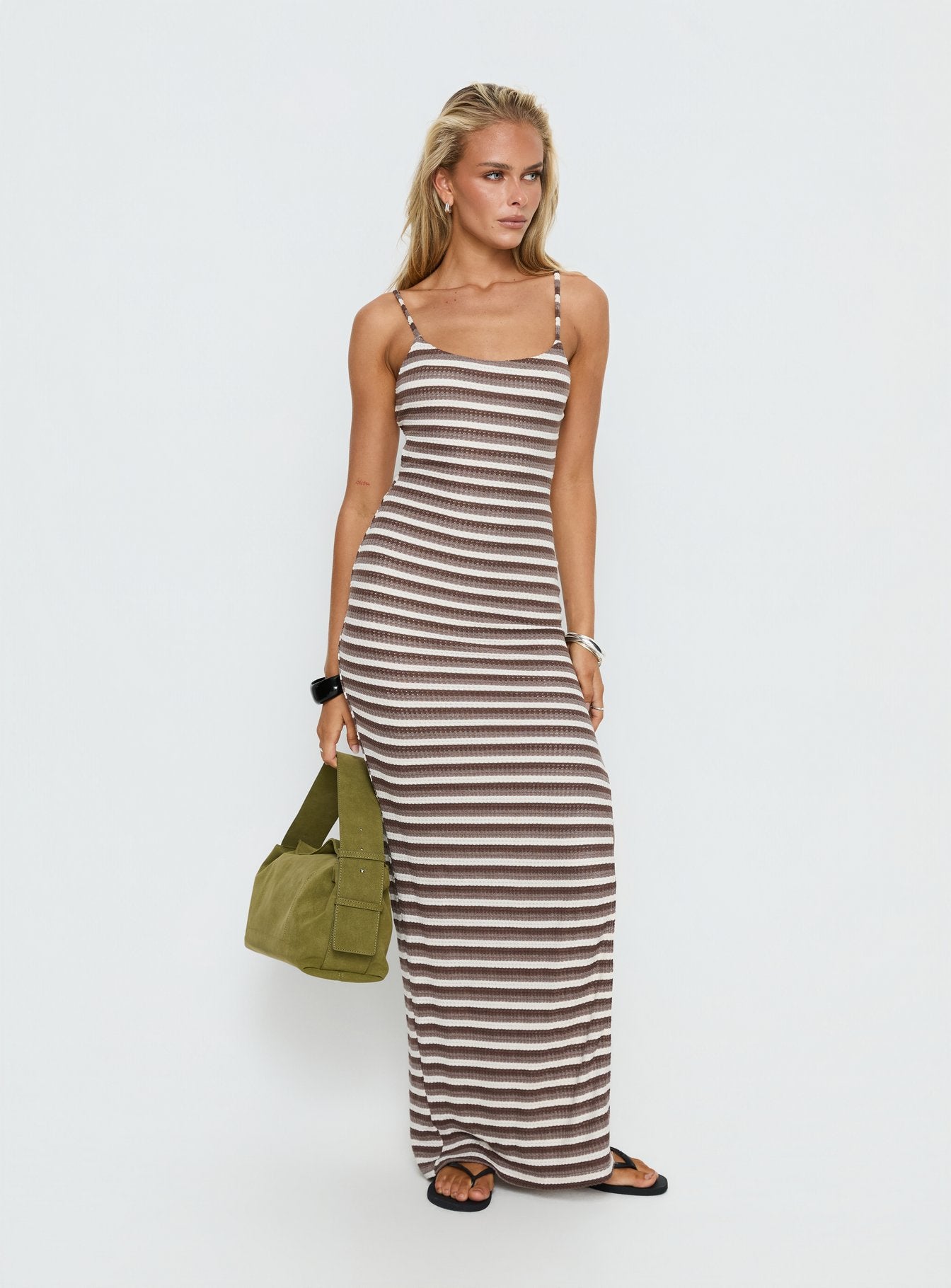 Elestria Maxi Dress Brown Stripe - Image 2