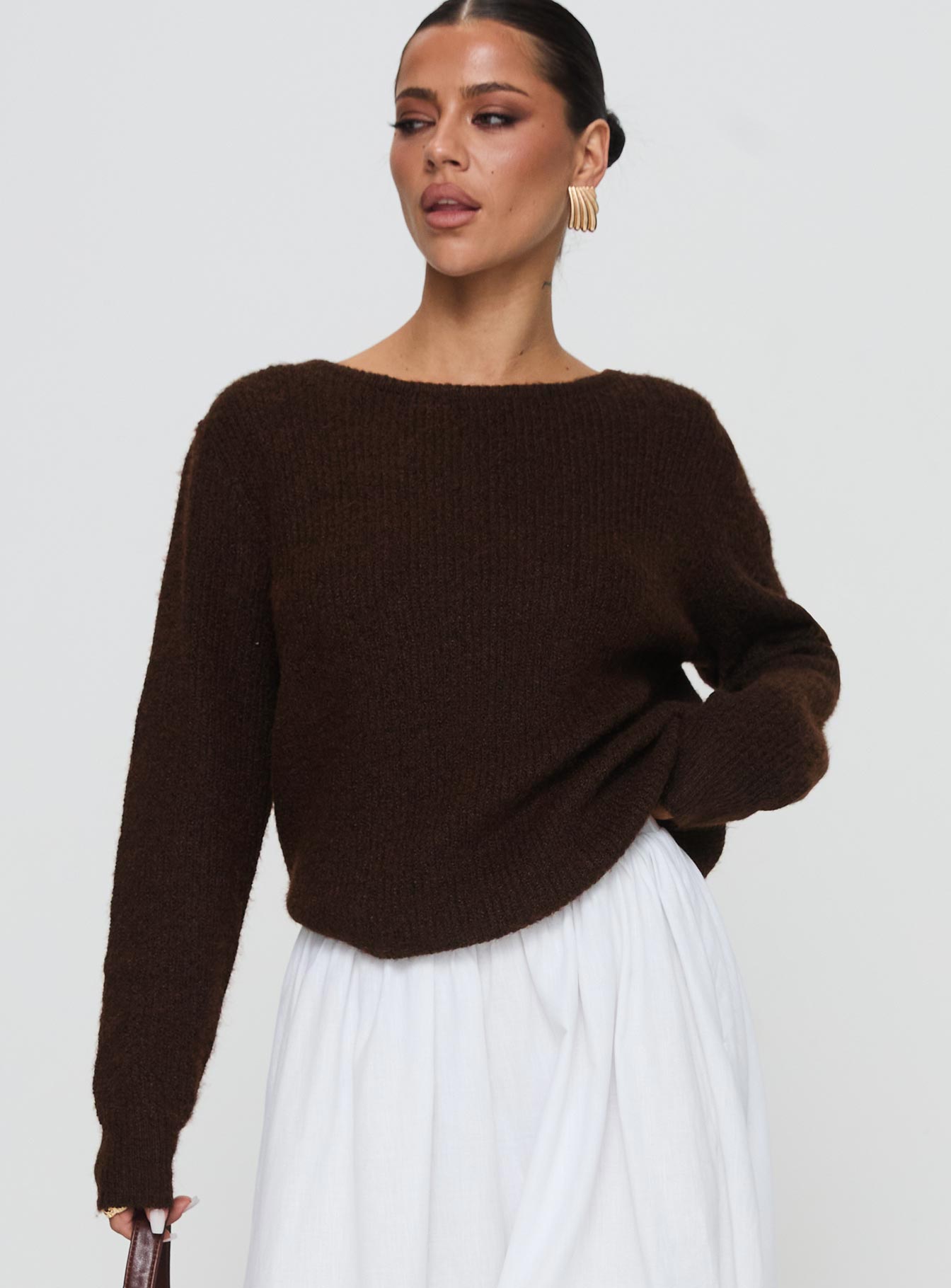 Abrams Rib Knit Crew Sweater Chocolate Marle - Image 2