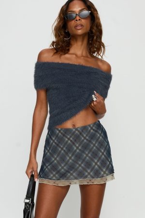 Avalind Layered Mini Skirt Blue Check