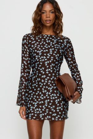 Jadee Long Sleeve Mini Dress Blue Floral