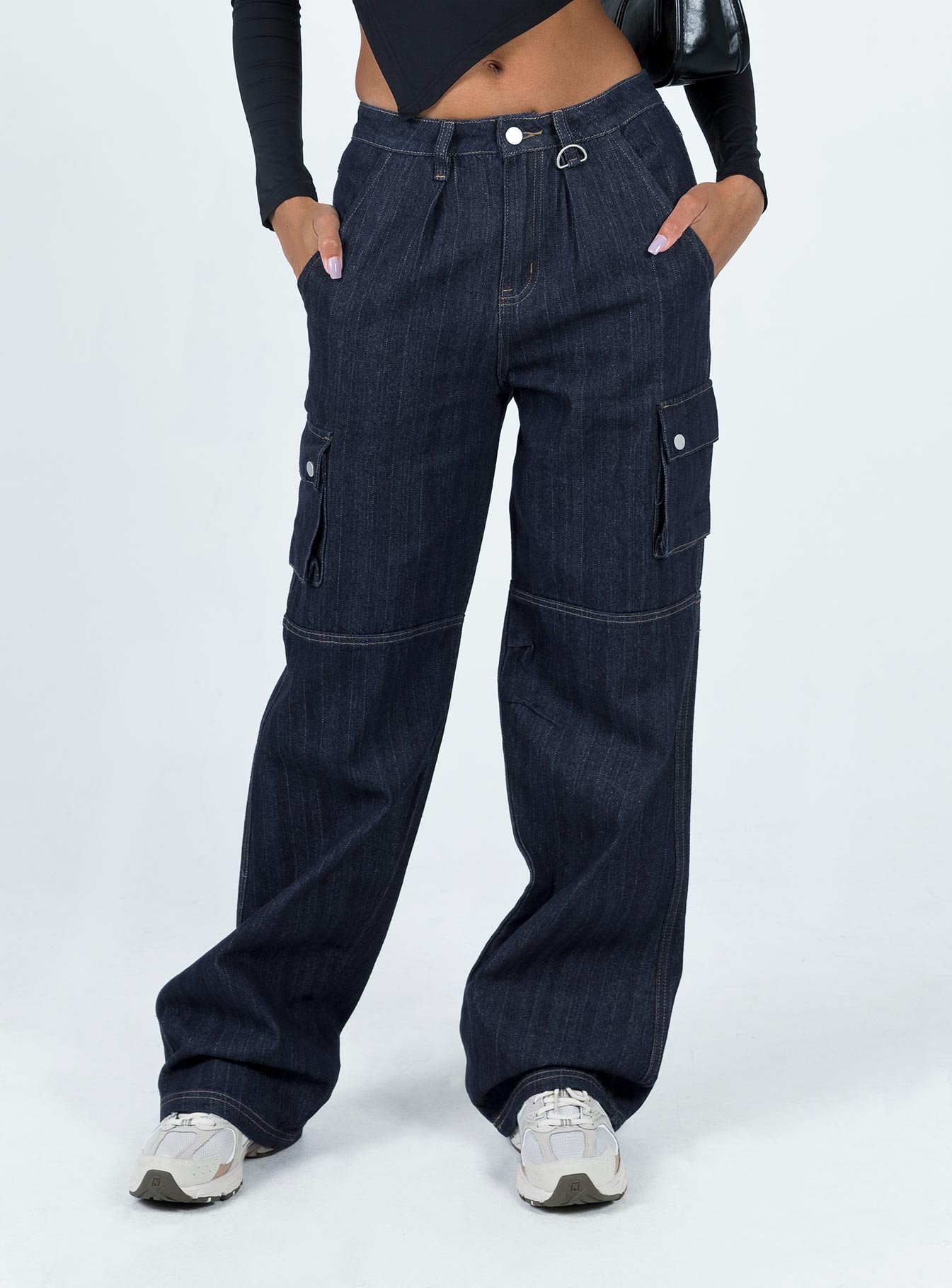 Paige Mid Rise Baggy Cargo Jeans Dark Wash - Image 2