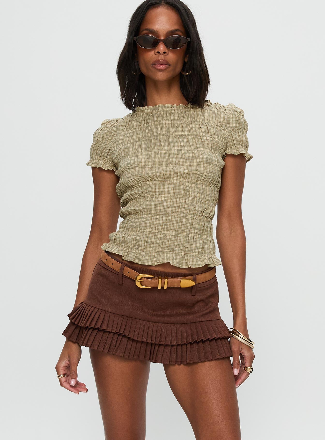 Deei Double Ruffle Mini Skort Chocolate - Image 2