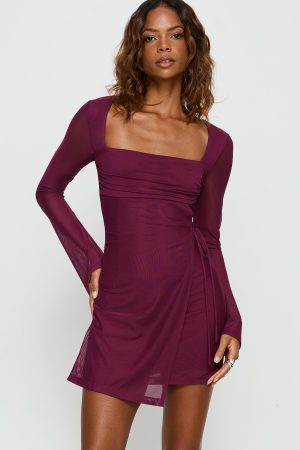 Martinez Long Sleeve Mini Dress Plum