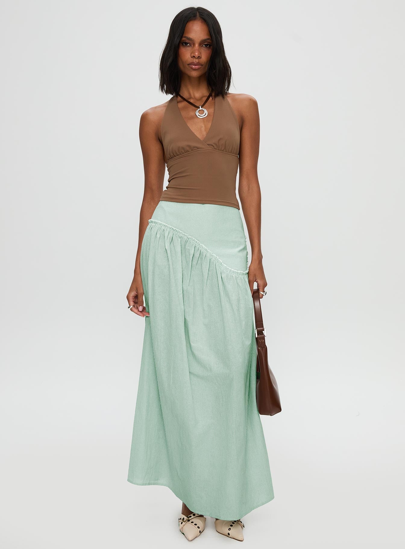 Yasemine Maxi Skirt Green / White - Image 2