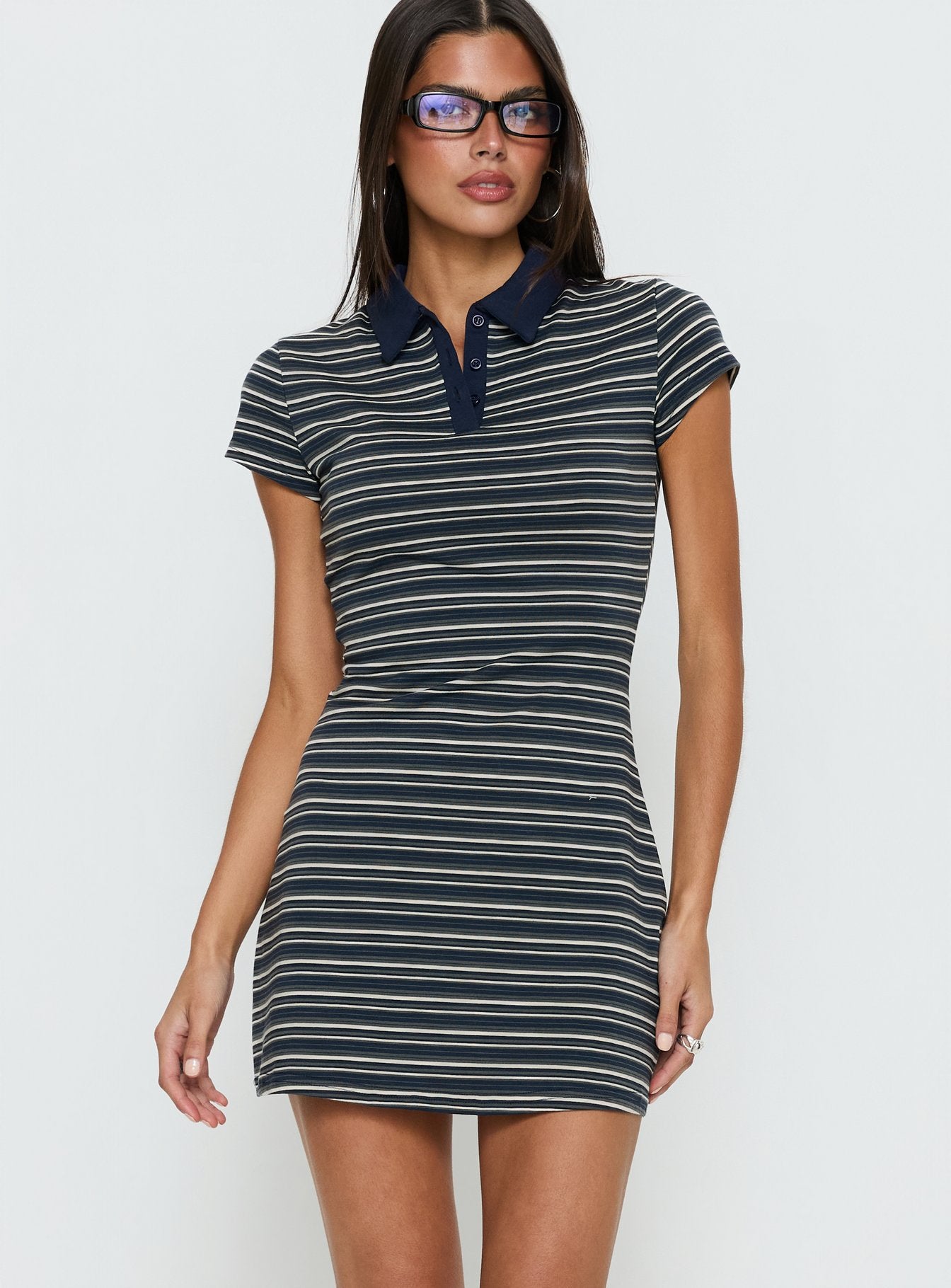 Britte Polo Shirt Mini Dress Navy Stripe - Image 2