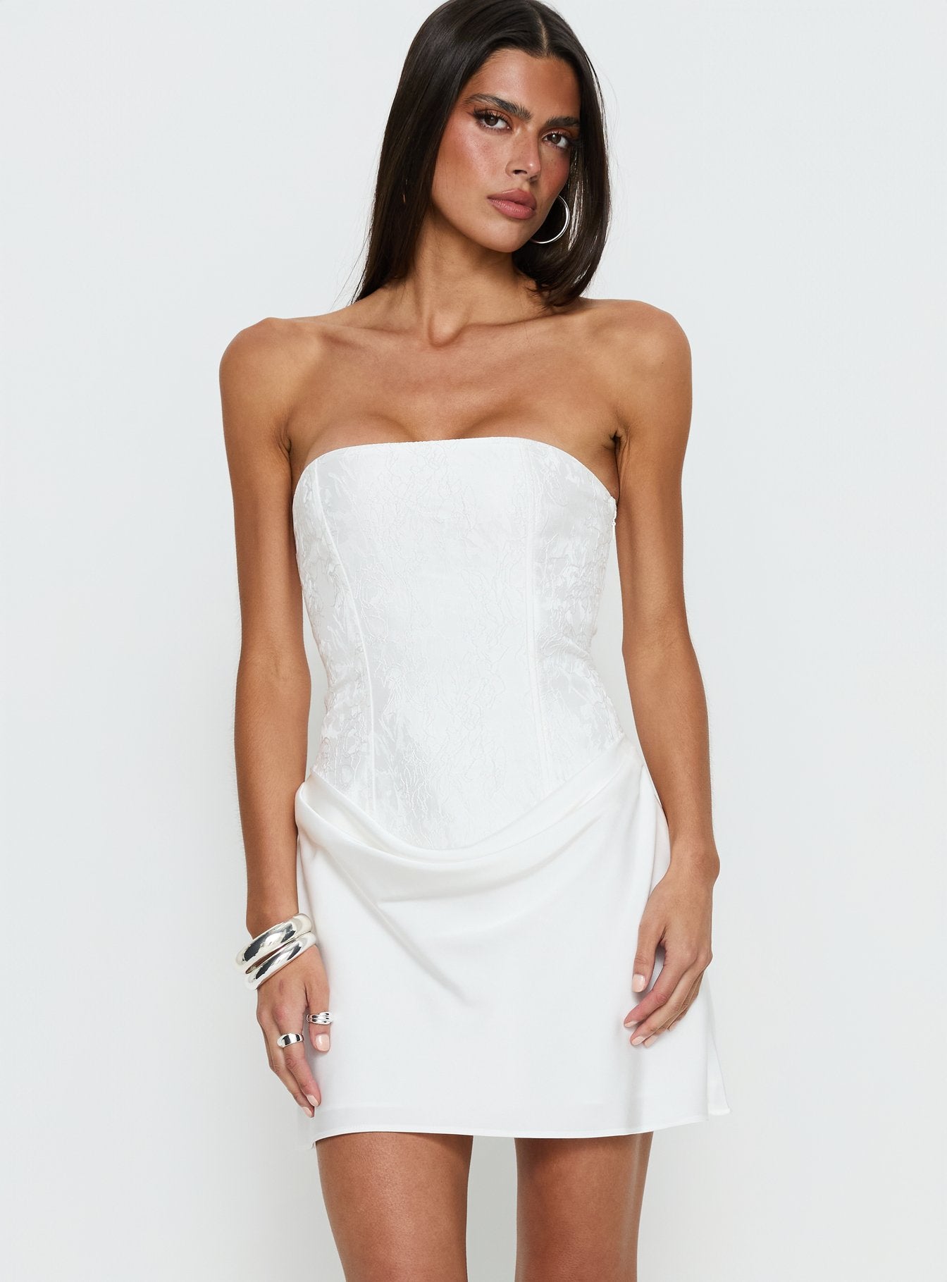 Jenevieve Strapless Drape Mini Dress White - Image 2