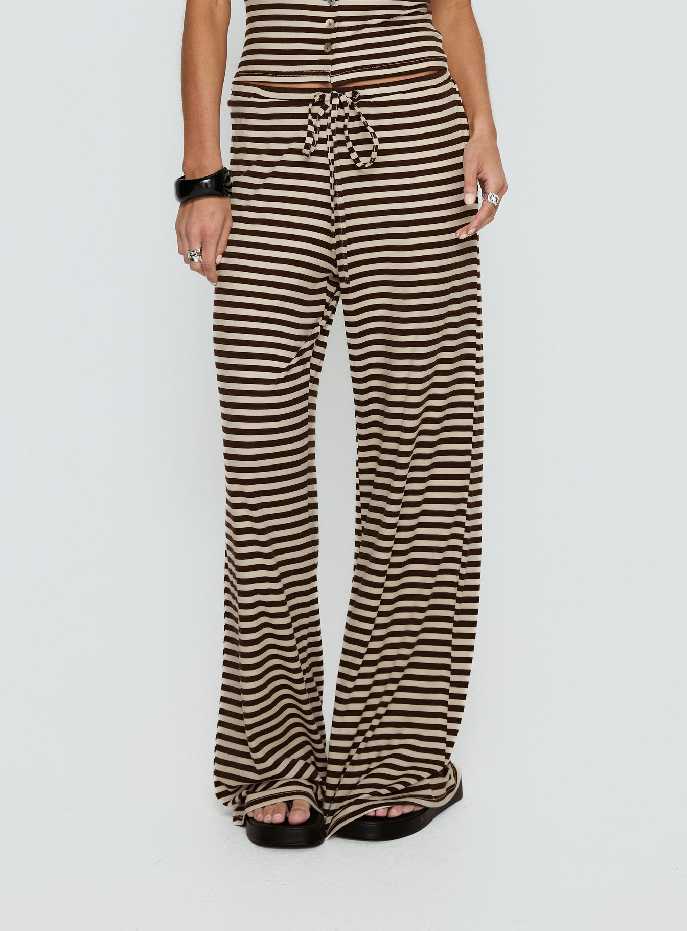 Gavrielle Jersey Wide Leg Pants Chocolate / Cream Stripe - Image 2