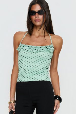 Days Of Summer Ruffle Top Mint Polka
