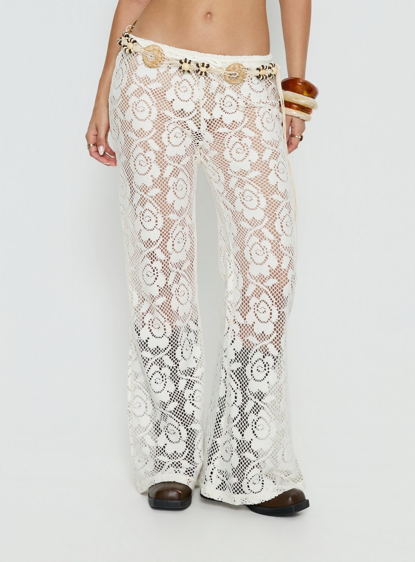 Rosadonna Lace Flare Pants Cream - Image 2