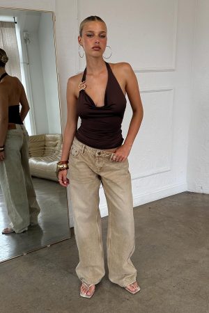 Ellanor Low Rise Straight Leg Jeans Tan