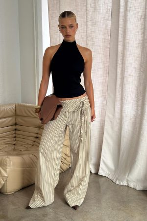 Seneca Wrap Pant Beige Stripe