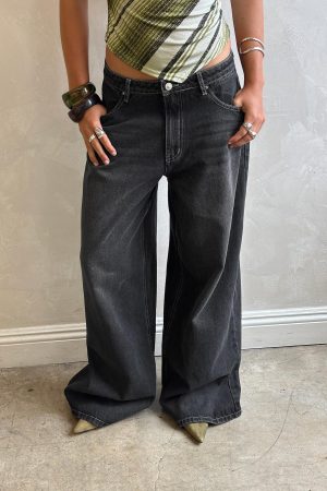 Naylor Mid Rise Wide Leg Jeans Grey Wash