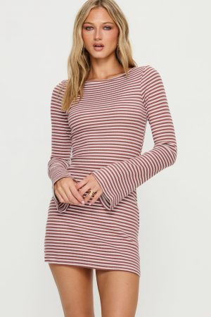 Bryanna Long Sleeve Mini Dress Cherry Stripe
