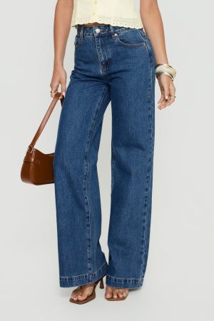 Goldie High Rise Wide Leg Jeans Mid Blue Wash