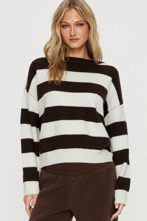 Corlie Crew Neck Knit Sweater Brown Stripe