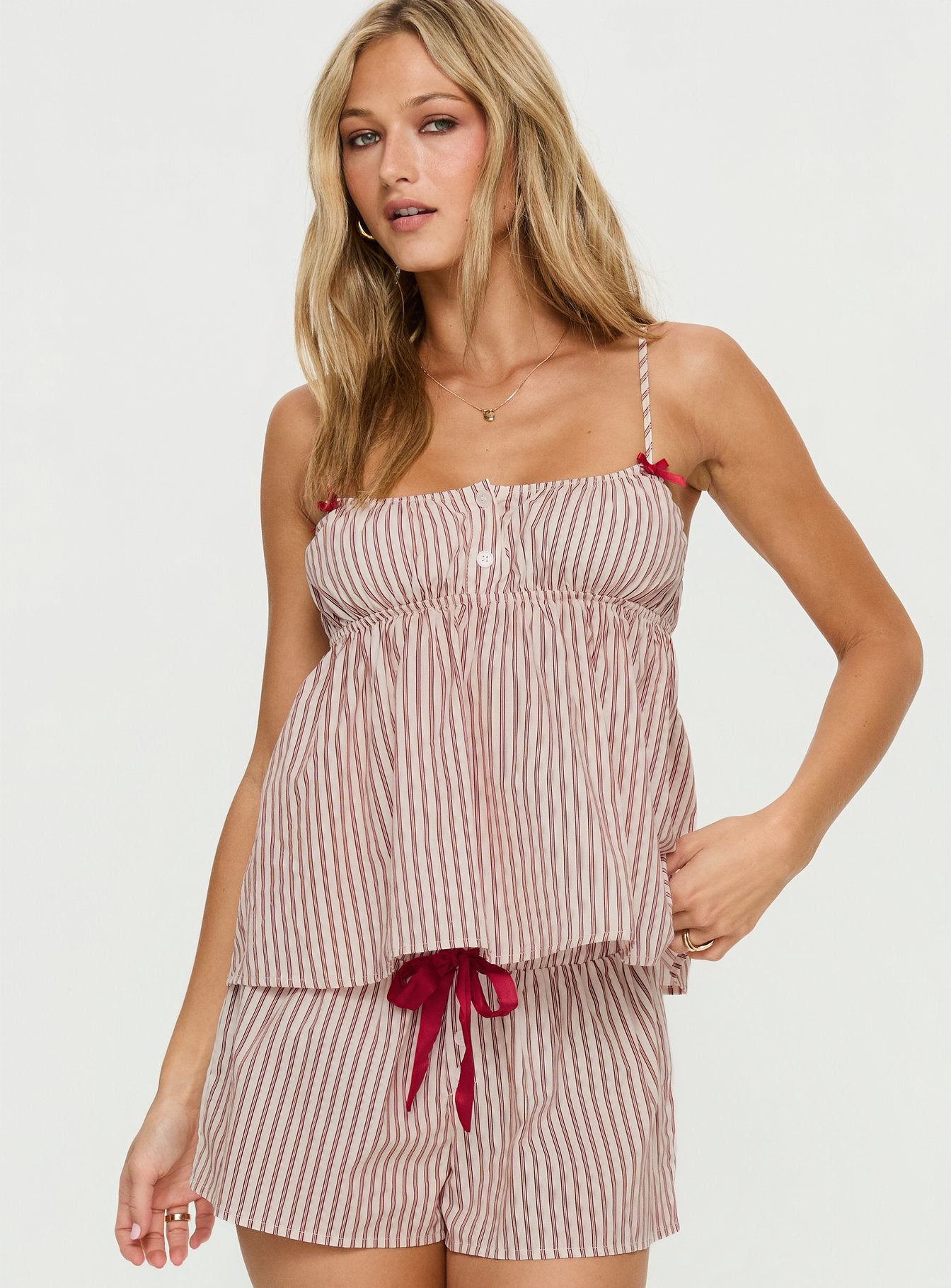 Chill Club Sleep Peplum Top Red / White Stripe - Image 2