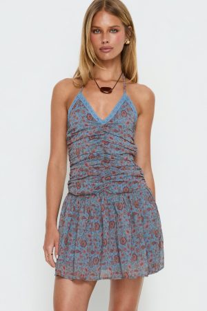 Emika Mini Dress Shadow Blossom Blue
