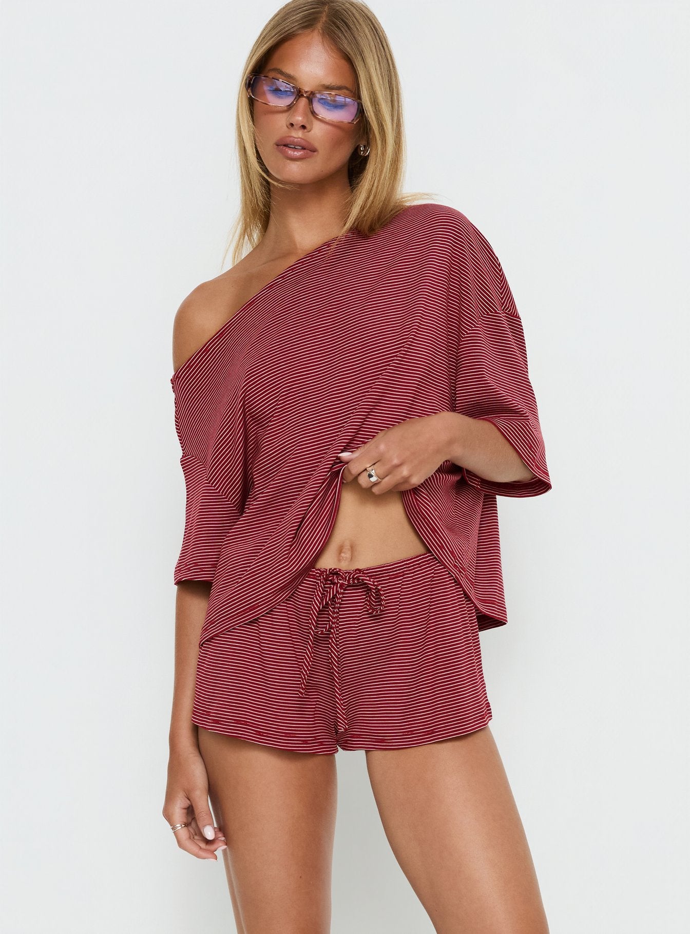Sugar Surge Tie Waist Shorts Cherry Stripe - Image 2