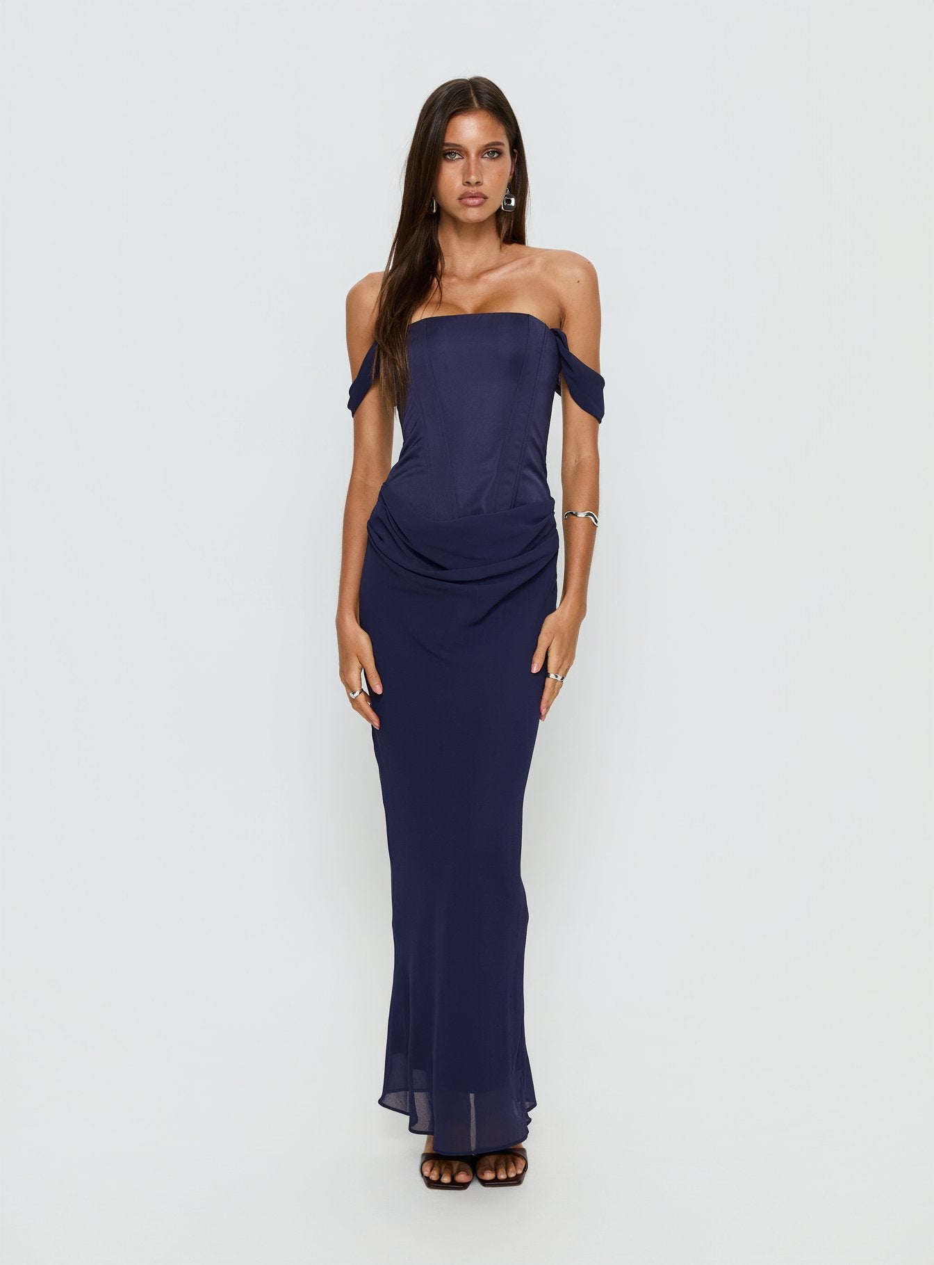 Joslyne Off Shoulder Corset Maxi Dress Navy - Image 2