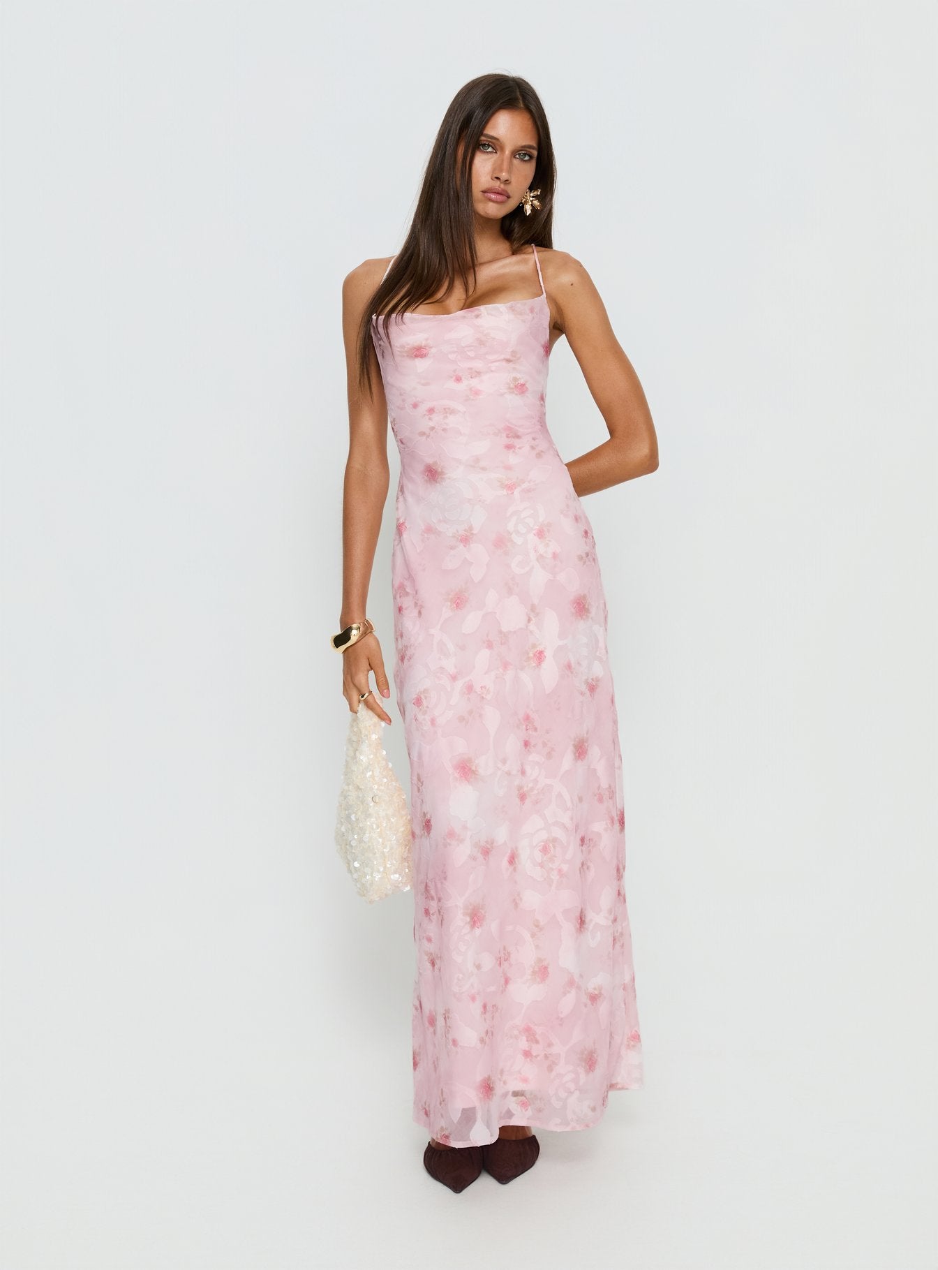 Celena Maxi Dress Pink Floral Burnout - Image 2