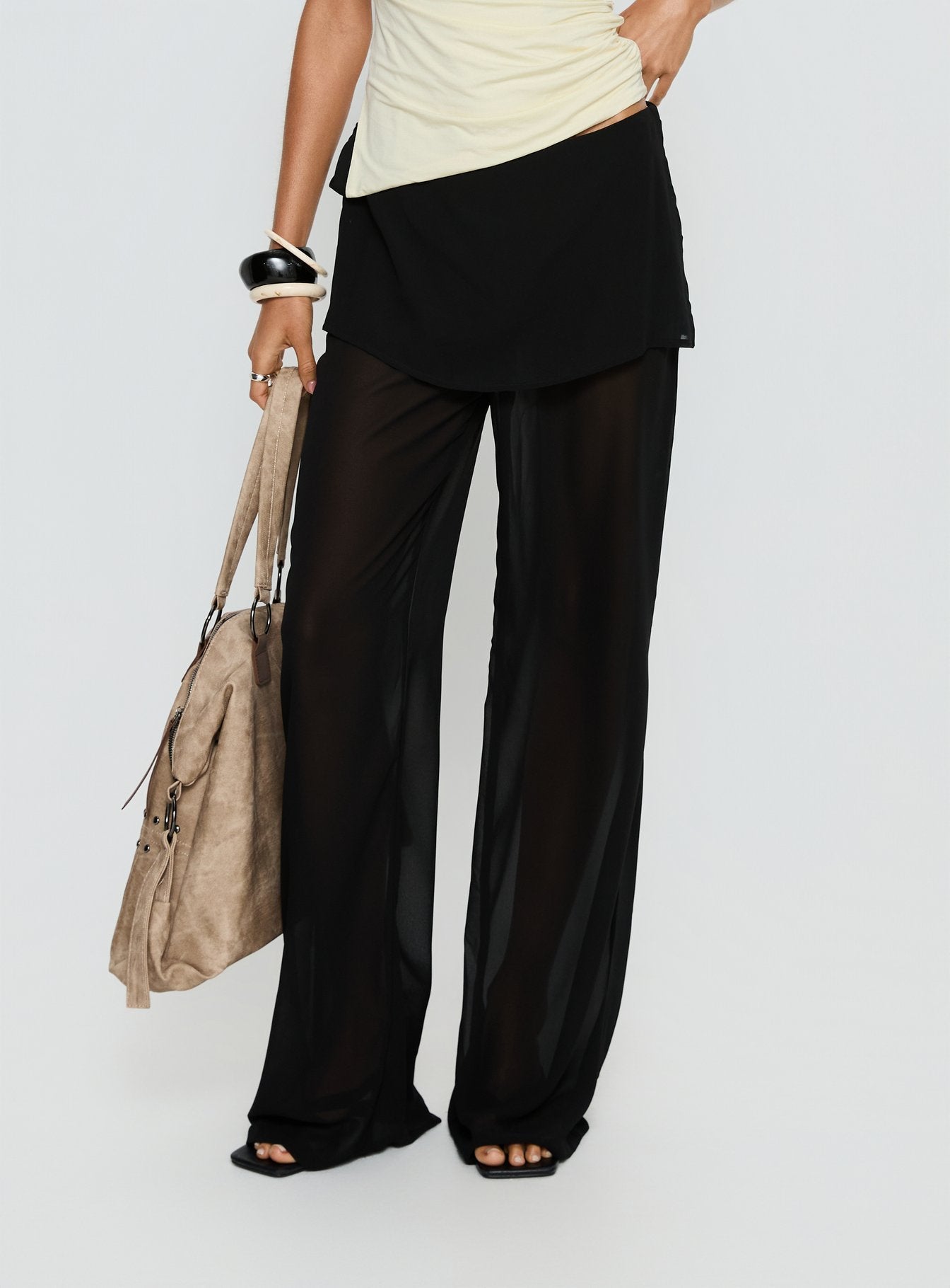 Jaedon Chiffon Layered Pants Black - Image 3