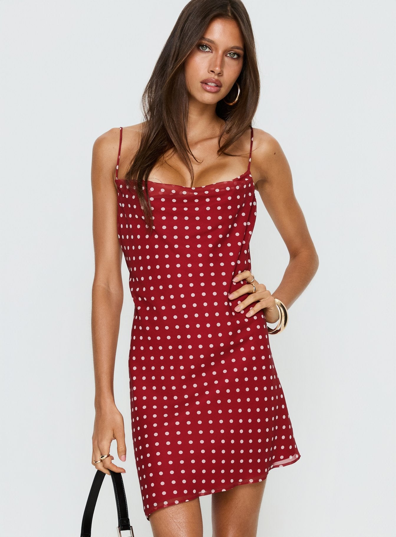 Elisabetta Mini Dress Burgundy Polka Dot - Image 2