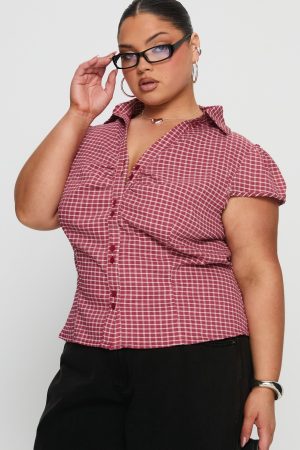 Arianwyn Short Sleeve Shirt Red Check Curve